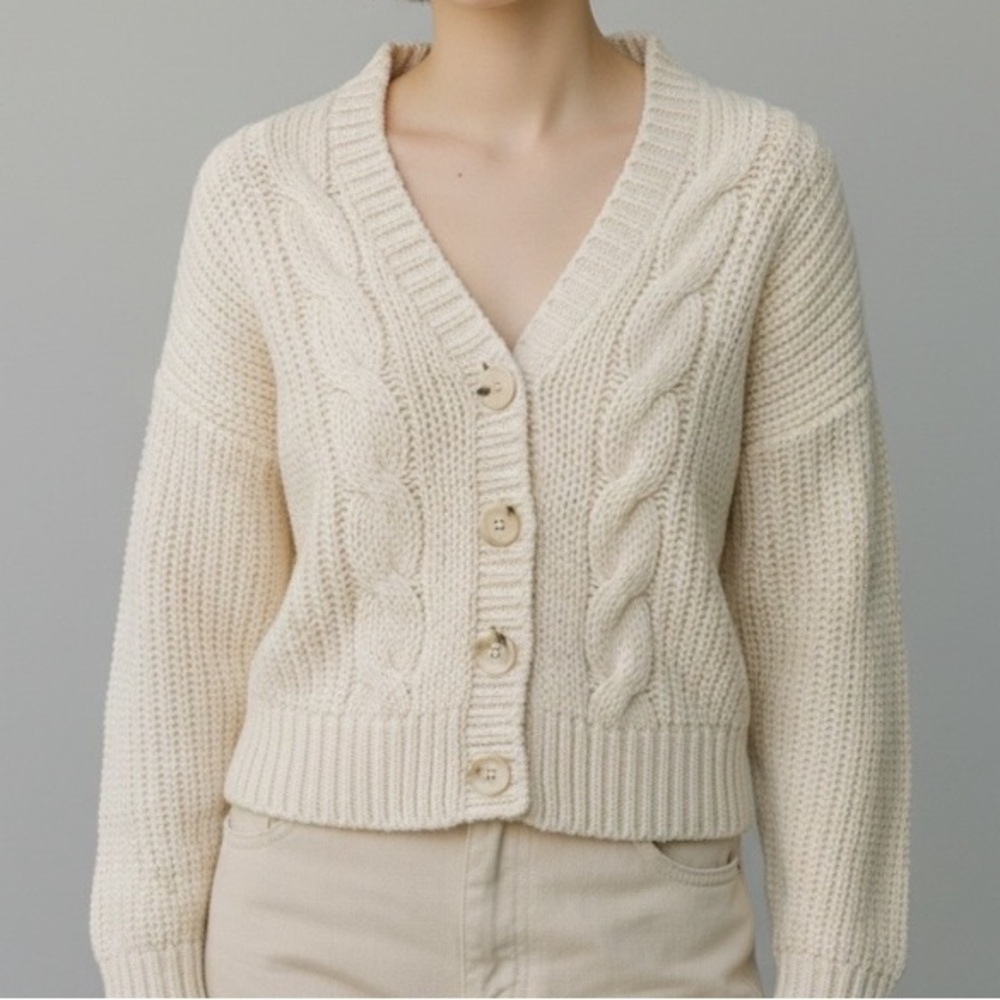 vintage 90s Express Cream chunky cable knit sweater cardigan classic